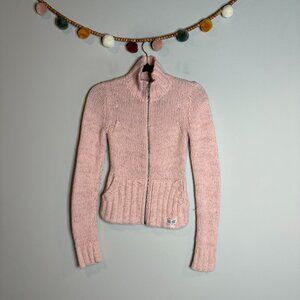 Y2K Nollie PacSun blush pink Angora blend zip up cardigan sweater